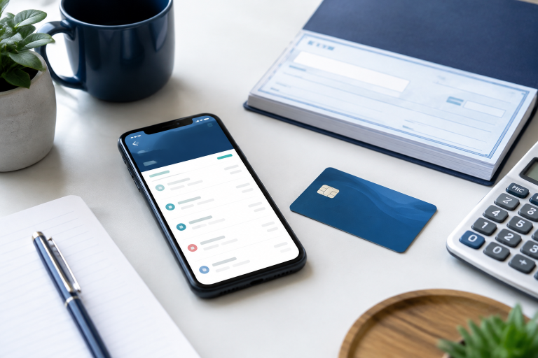 Checking account planning with mobile banking and a debit card