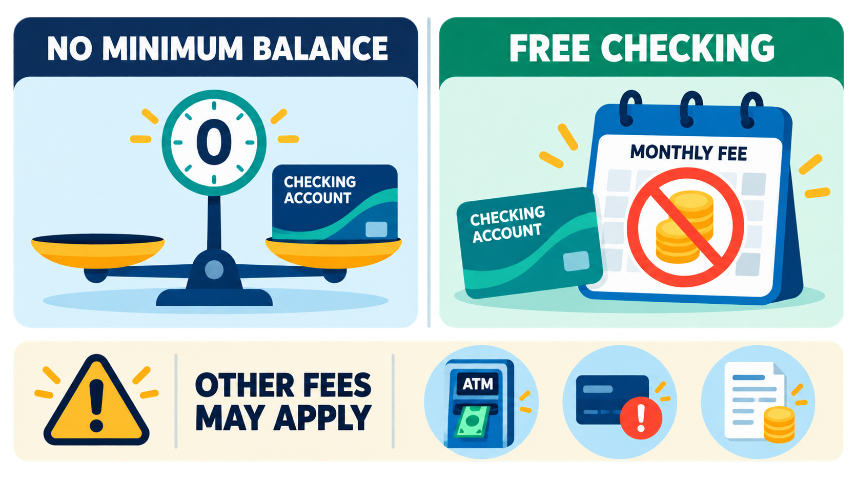 Comparison of no minimum balance checking and free checking with possible additional fees