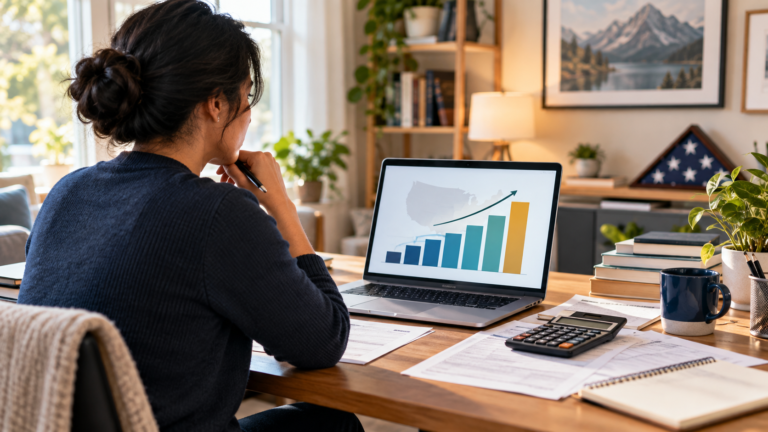 U.S. taxpayer reviewing federal tax brackets at a desk