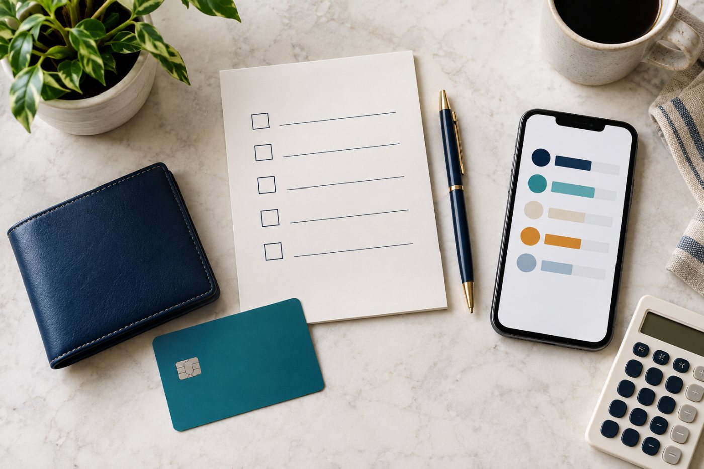 Checklist and banking tools used to compare free checking account features
