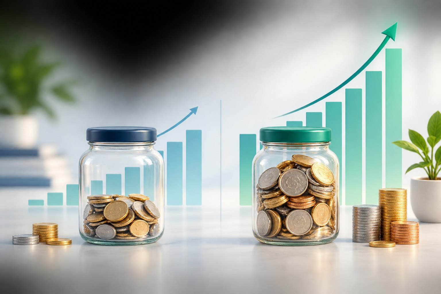 Visual comparison of a high-yield savings account and traditional savings account