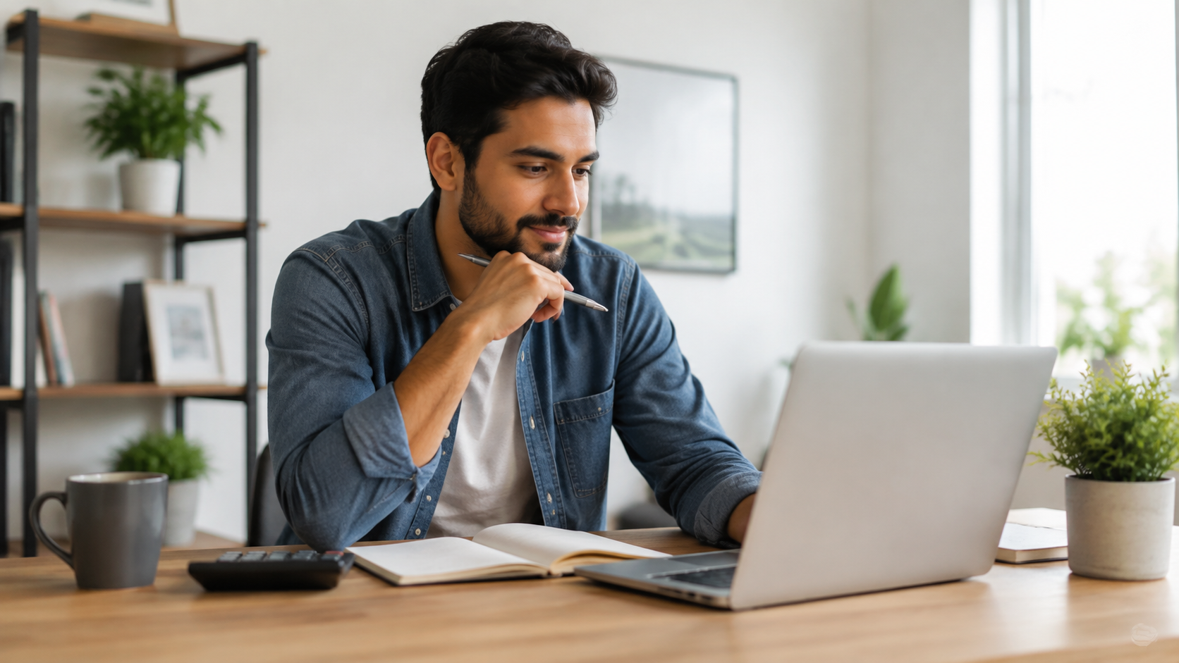 Adult reviewing a beginner investing plan on a laptop at home