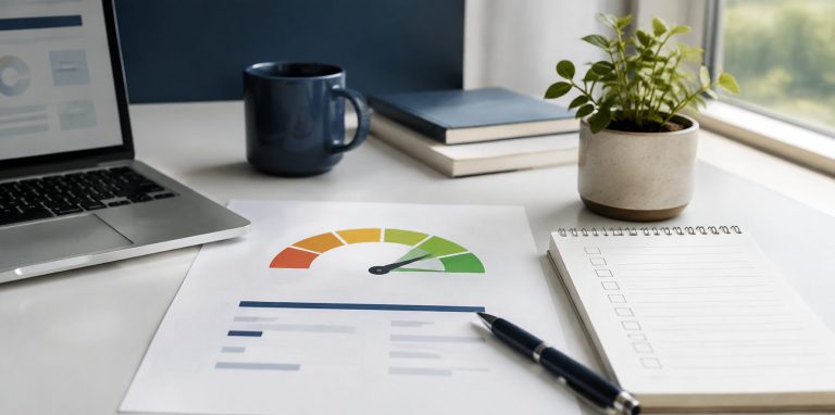 Poor credit scores recovery checklist and credit gauge