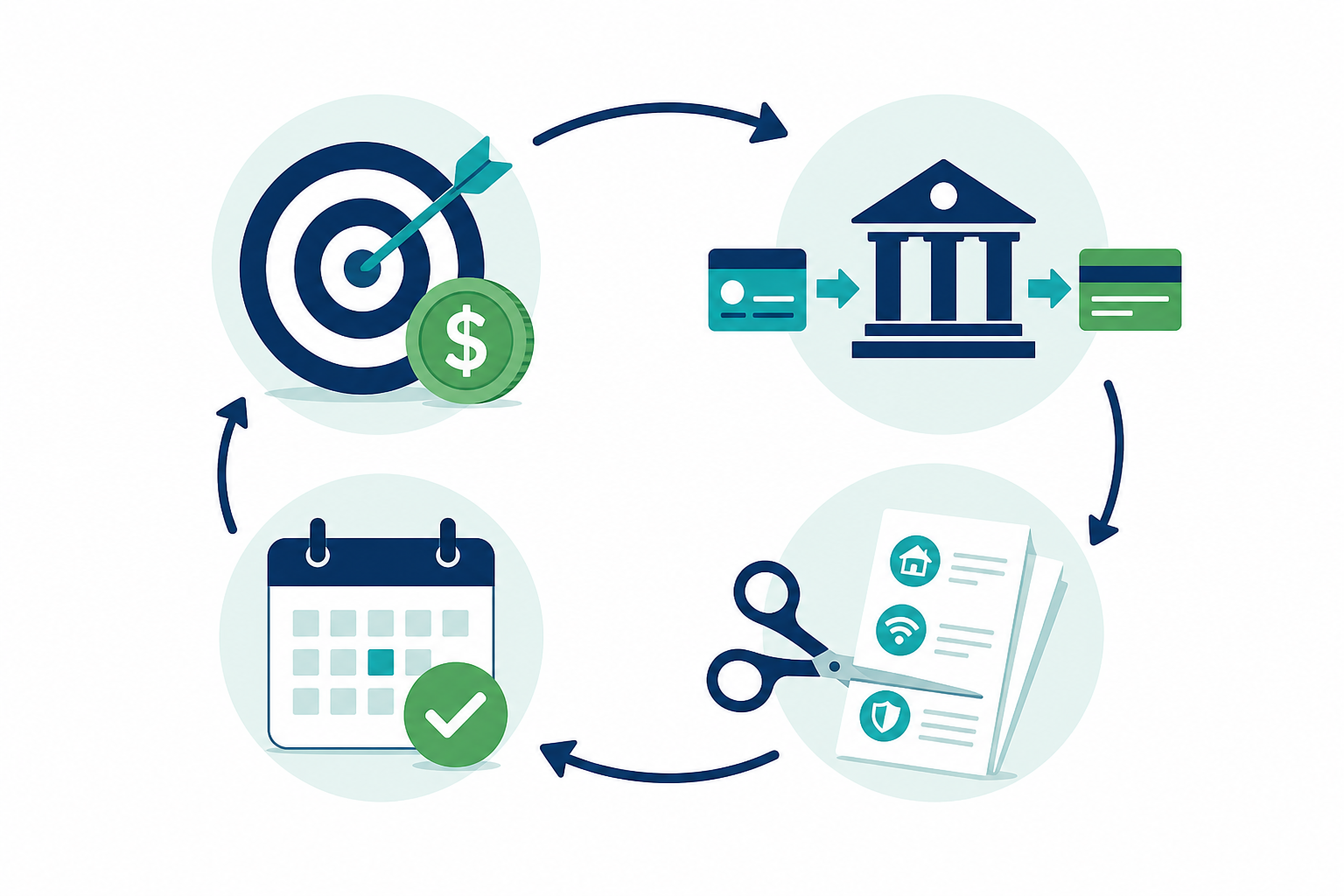 Saving money system showing goals, automation, spending cuts, and monthly review