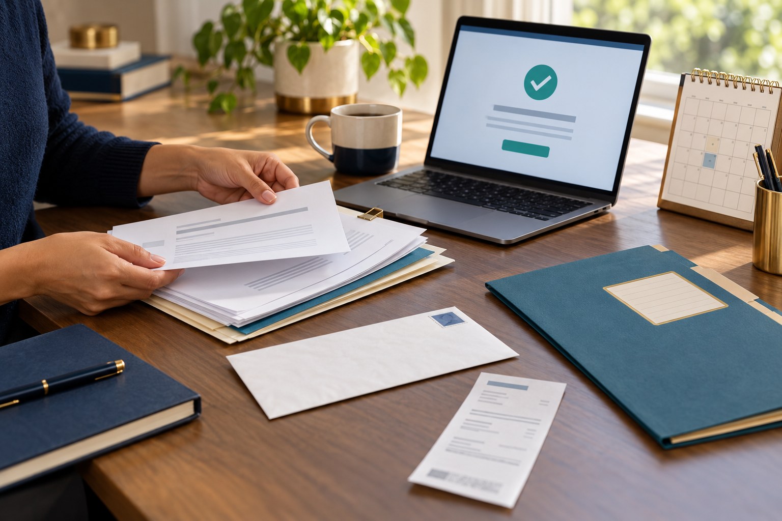 Consumer tracking a dispute submission with a calendar and organized folder