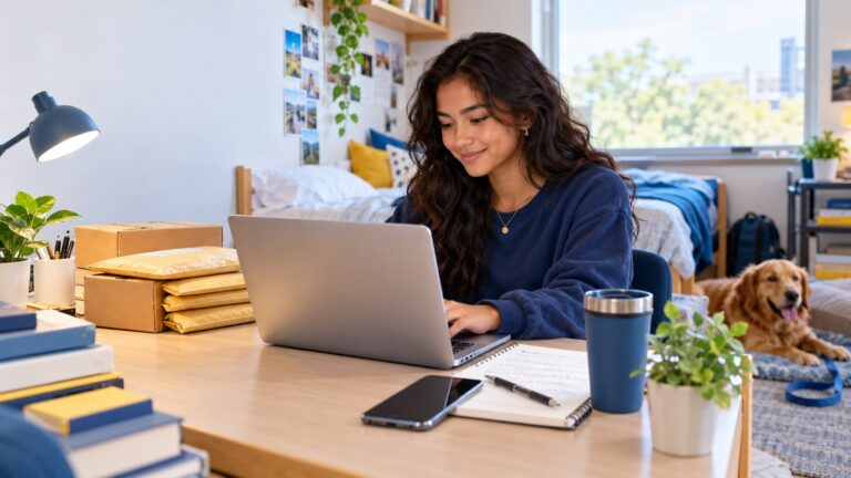 College student exploring low-cost side hustle ideas on a laptop